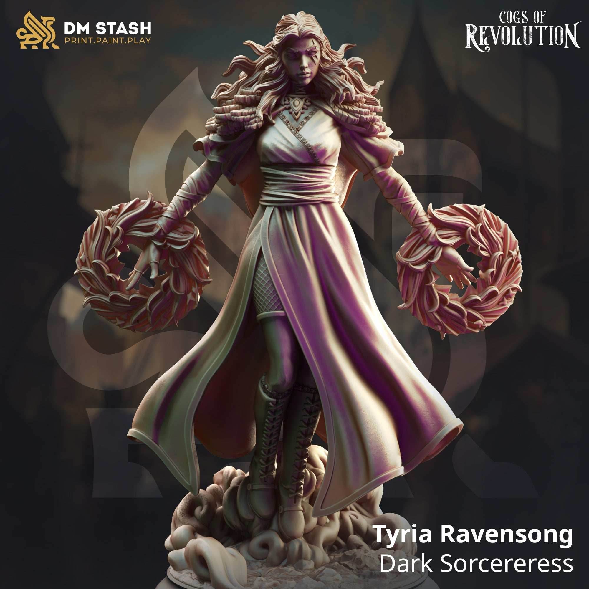 Tyria Ravensong, Dark Sorcereress (Female Human Sorcerer) - 32mm Scale