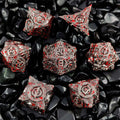 UFO mechanical style metal dice set with blood stains