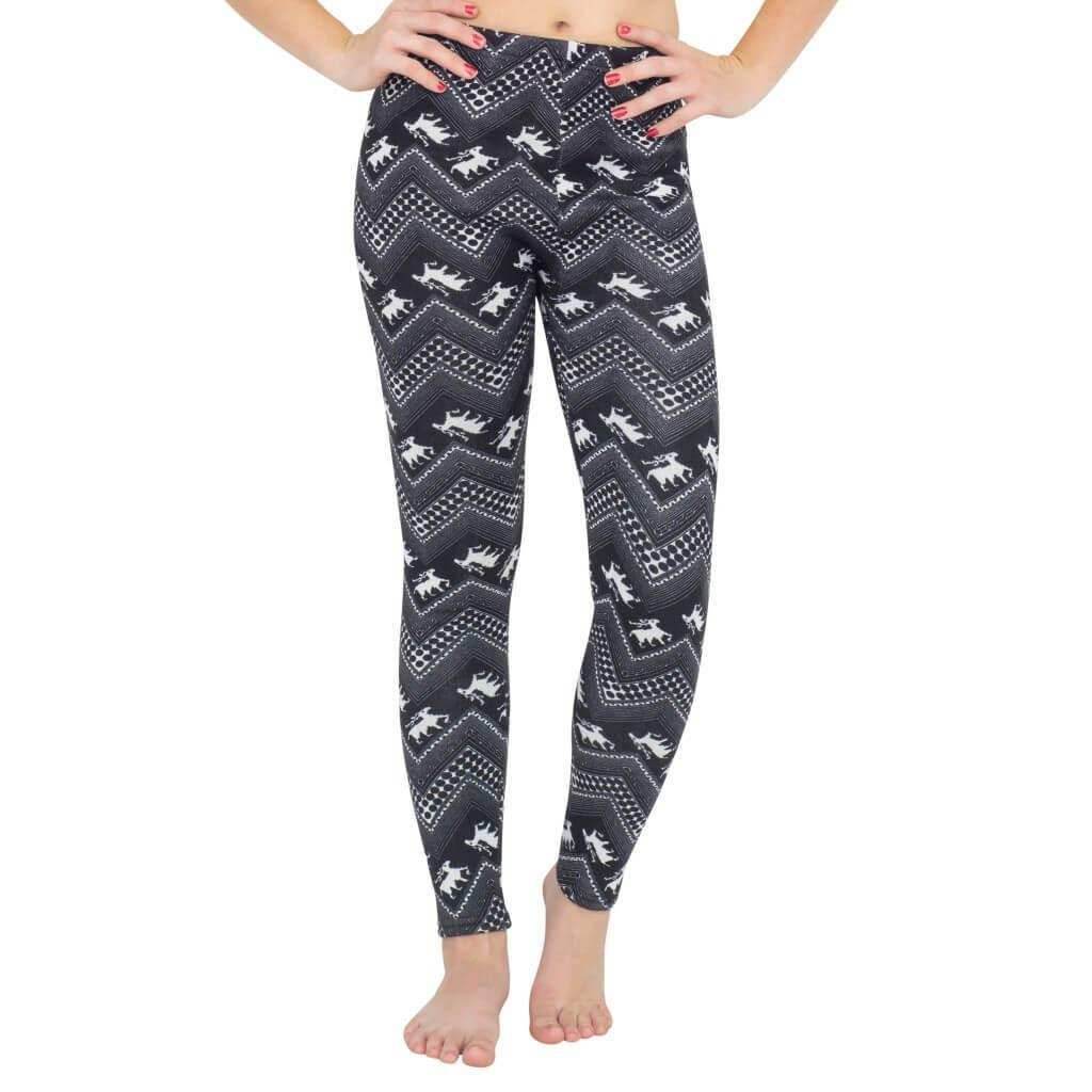 Ugly REINDEER Pattern BLACK Christmas Leggings - S/M