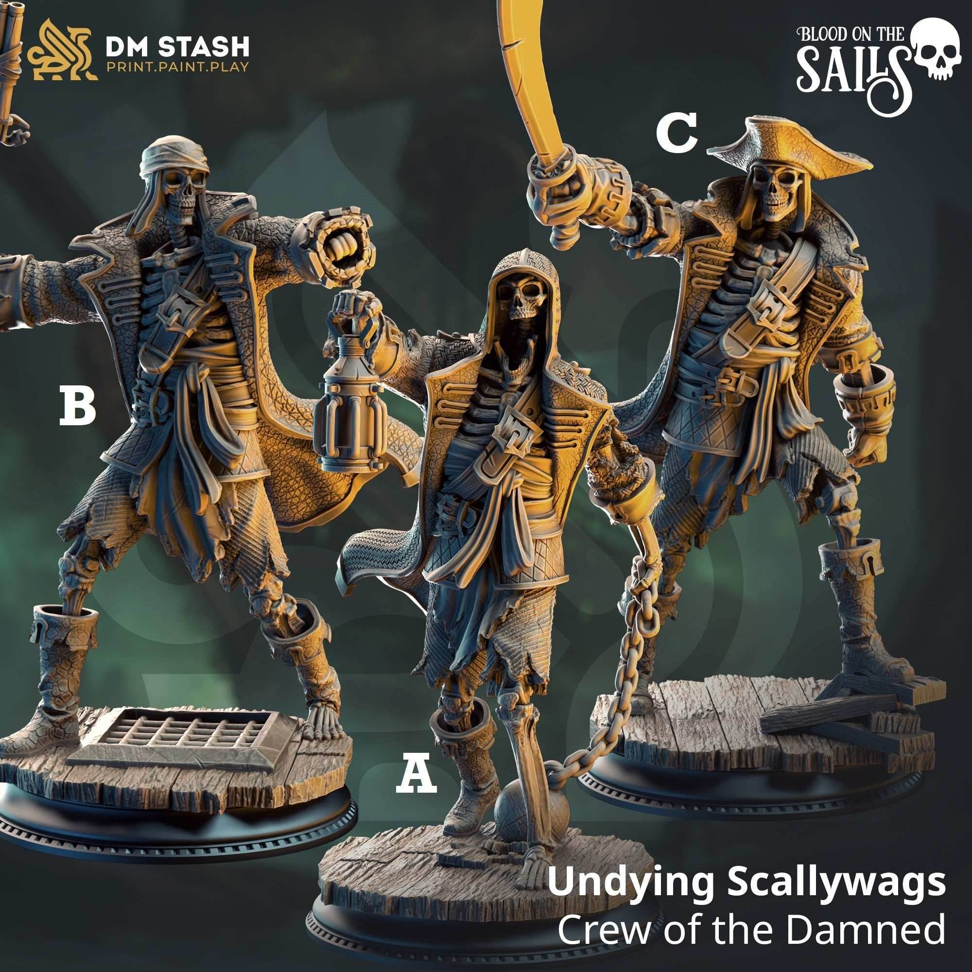 Undying Scallywags, Crew of the Damned Galleon (Skeleton Pirates) - 32mm Scale / A - Lantern + Chain