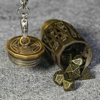 Unique Bullet Shape Antique Gold Hollow Metal D20 Dice Cage Necklace + Mini Dice Set