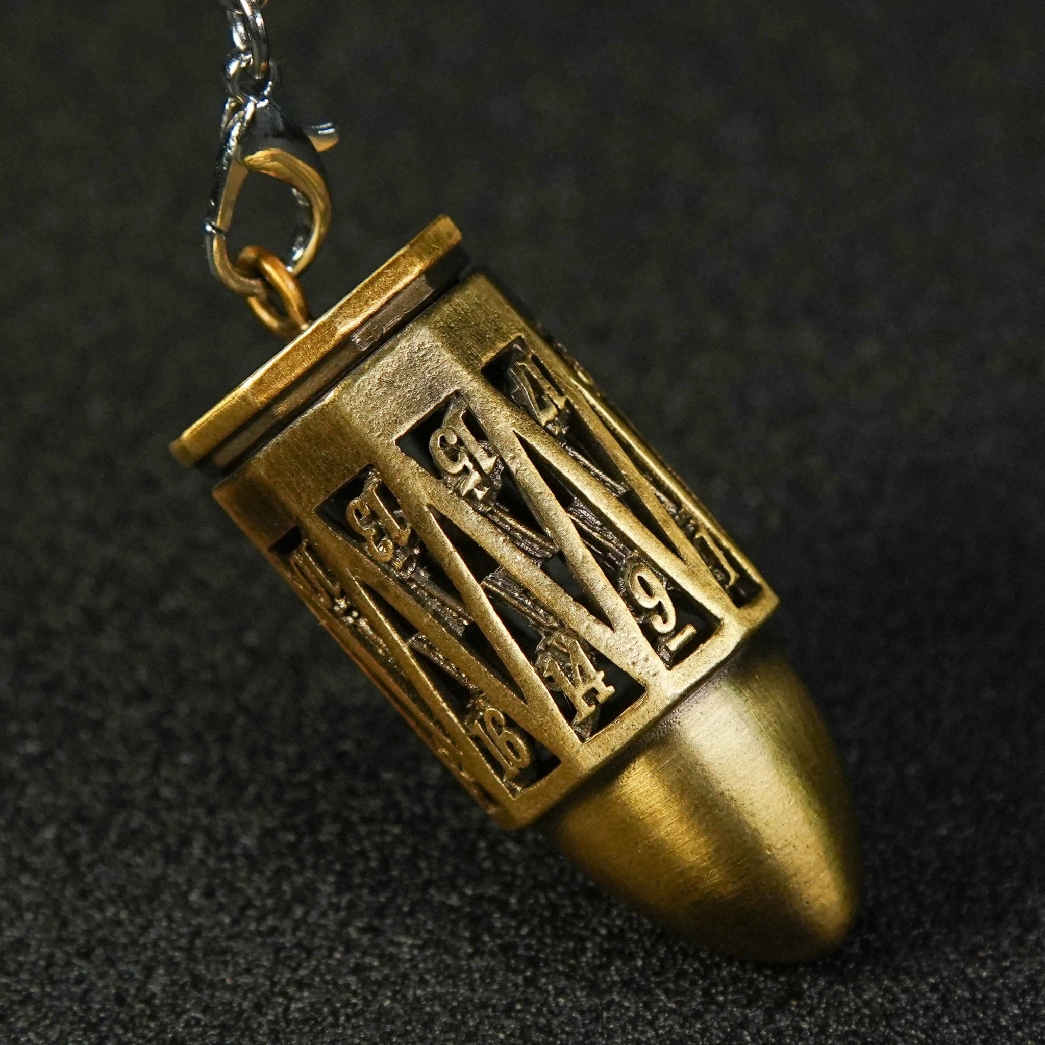 Unique Bullet Shape Antique Gold Hollow Metal D20 Dice Cage Necklace + Mini Dice Set