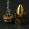 Unique Bullet Shape Antique Gold Hollow Metal D20 Dice Cage Necklace + Mini Dice Set