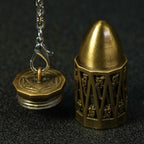 Unique Bullet Shape Antique Gold Hollow Metal D20 Dice Cage Necklace + Mini Dice Set