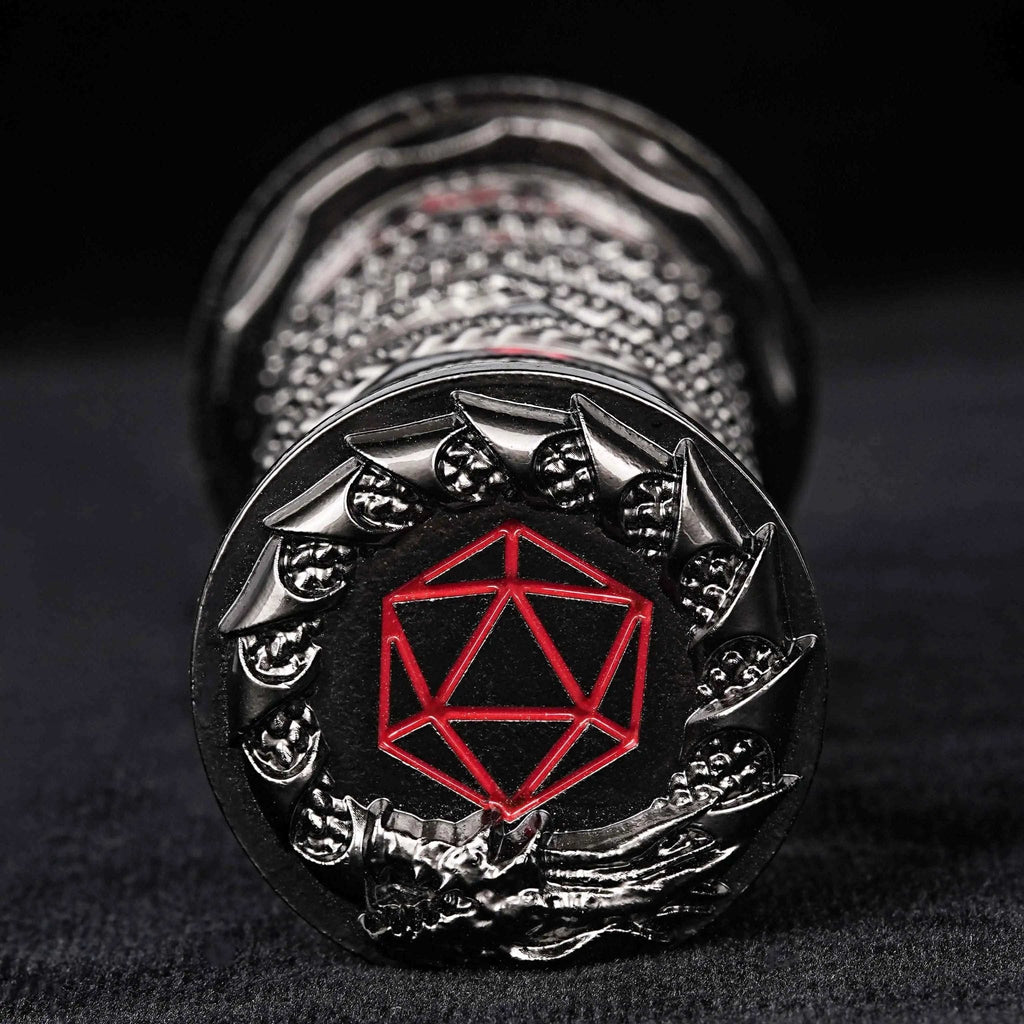 Unique dice tower spinner: black cylinder multi-layer rotating metal dnd dice + red numbers