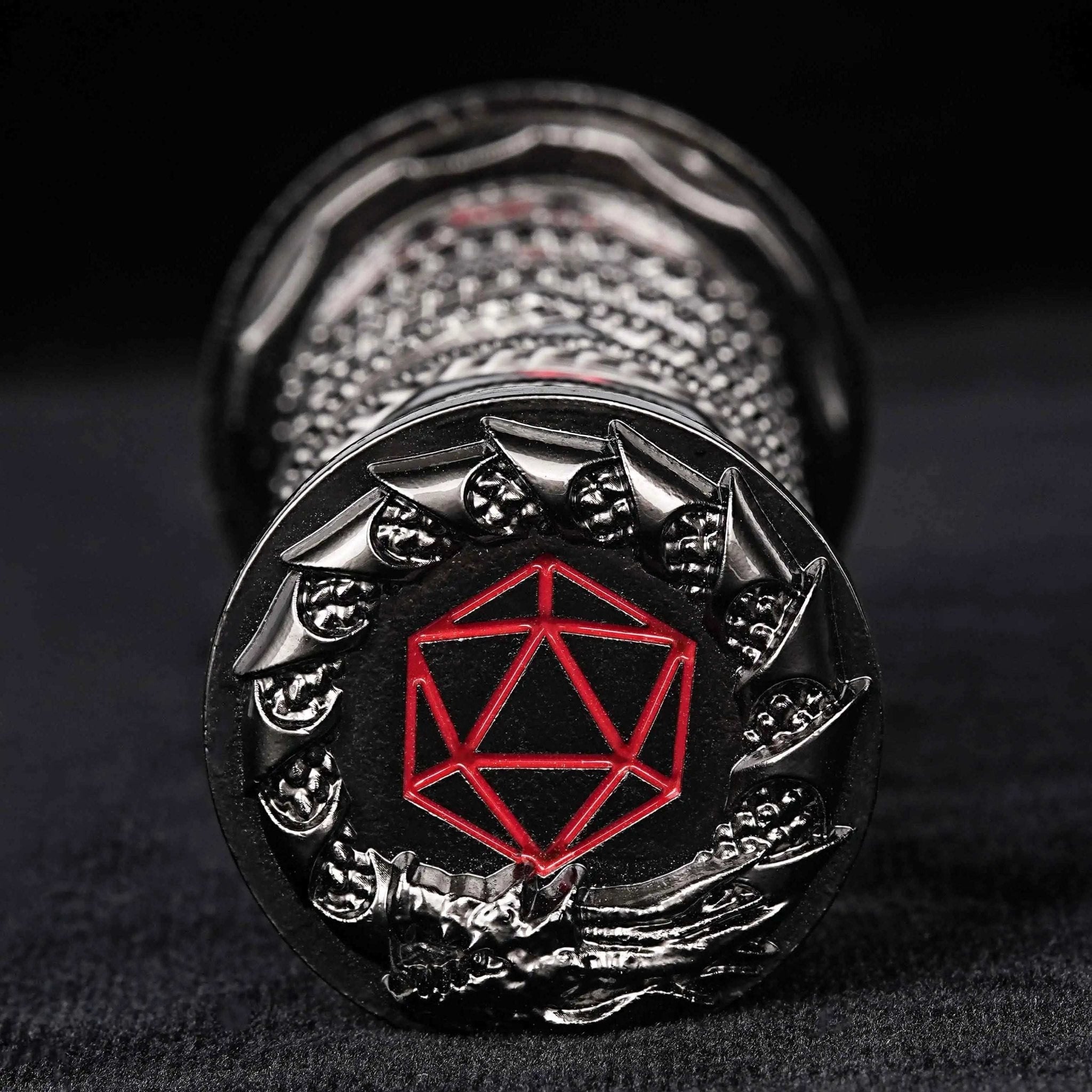 Unique dice tower spinner: black cylinder multi-layer rotating metal dnd dice + red numbers