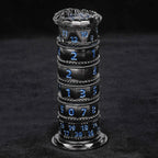 Unique dice tower spinner: black cylinder multi-layer rotating metal dnd dice + red numbers