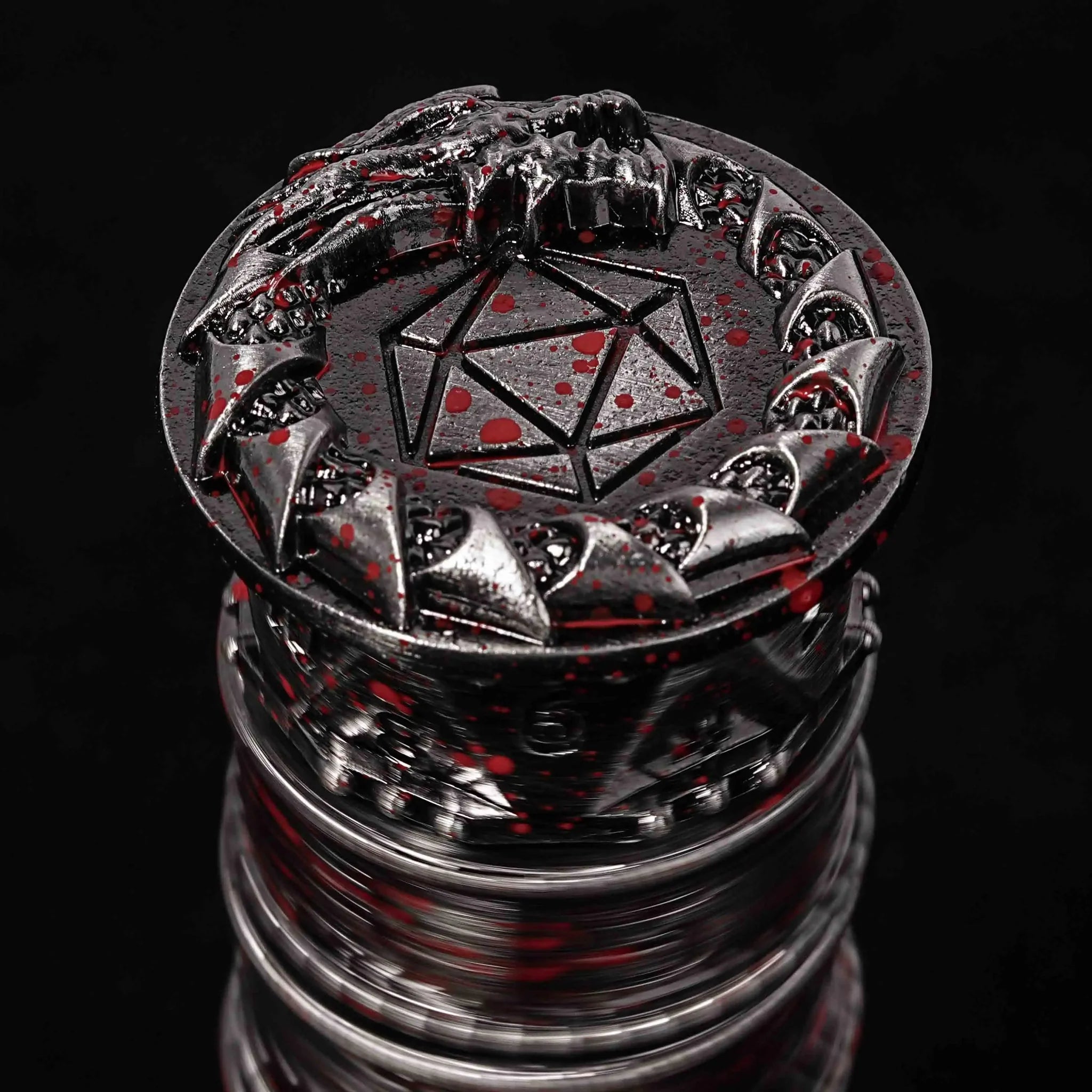 Unique dice tower spinner: black cylinder multi-layer rotating metal dnd dice + red numbers