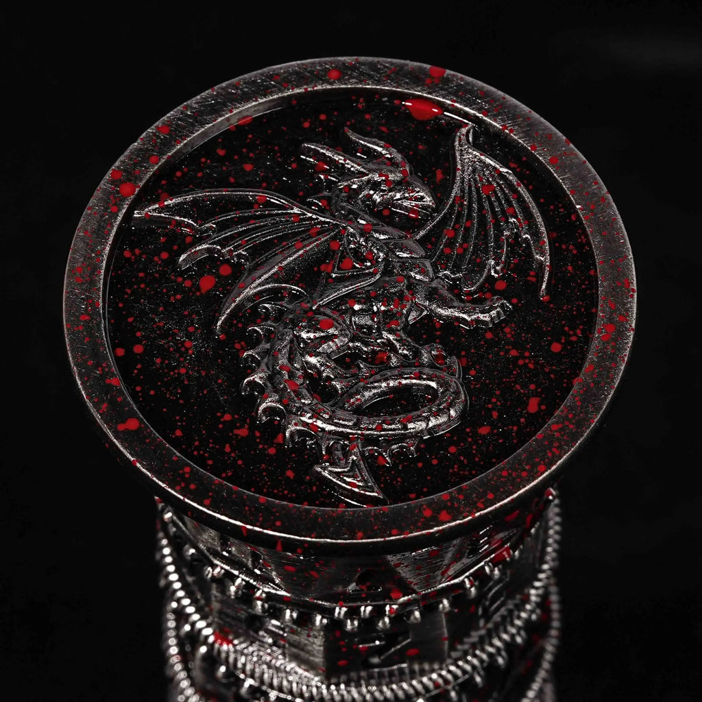 Unique dice tower spinner: black cylinder multi-layer rotating metal dnd dice + red numbers