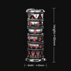 Unique dice tower spinner: black cylinder multi-layer rotating metal dnd dice + red numbers