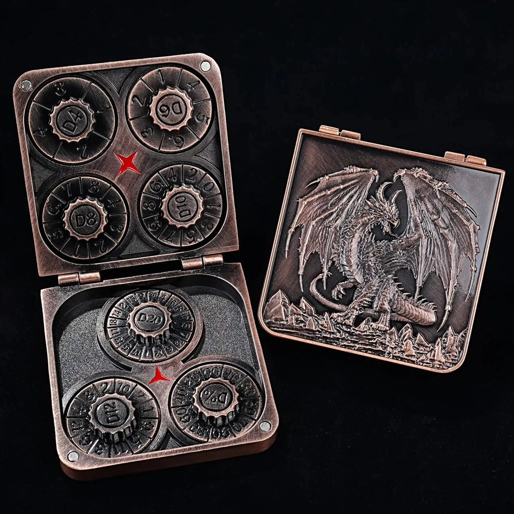 Unique Metal Foldable Dice Box with Magnets 7 in 1 Roulette DND Dice Spinner