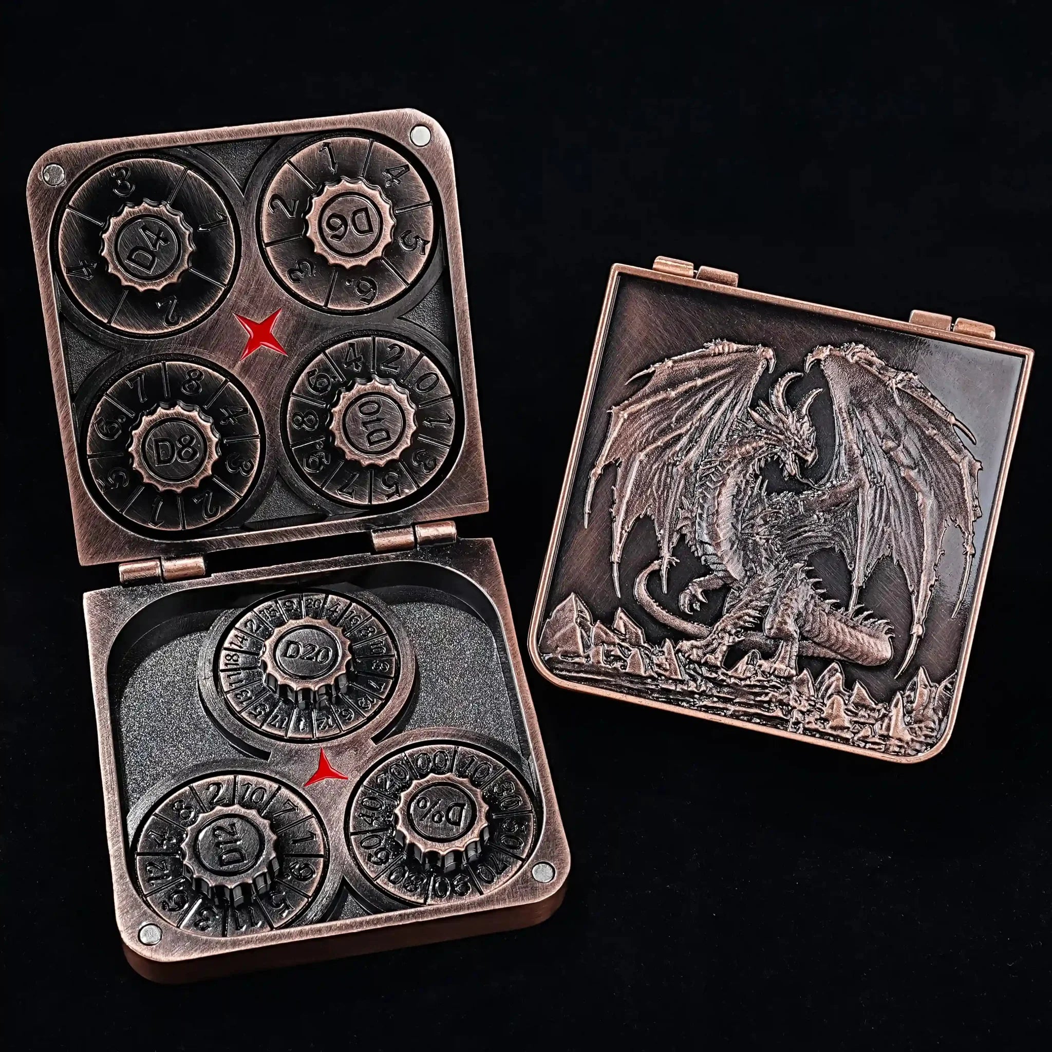 Unique Metal Foldable Dice Box with Magnets 7 in 1 Roulette DND Dice Spinner