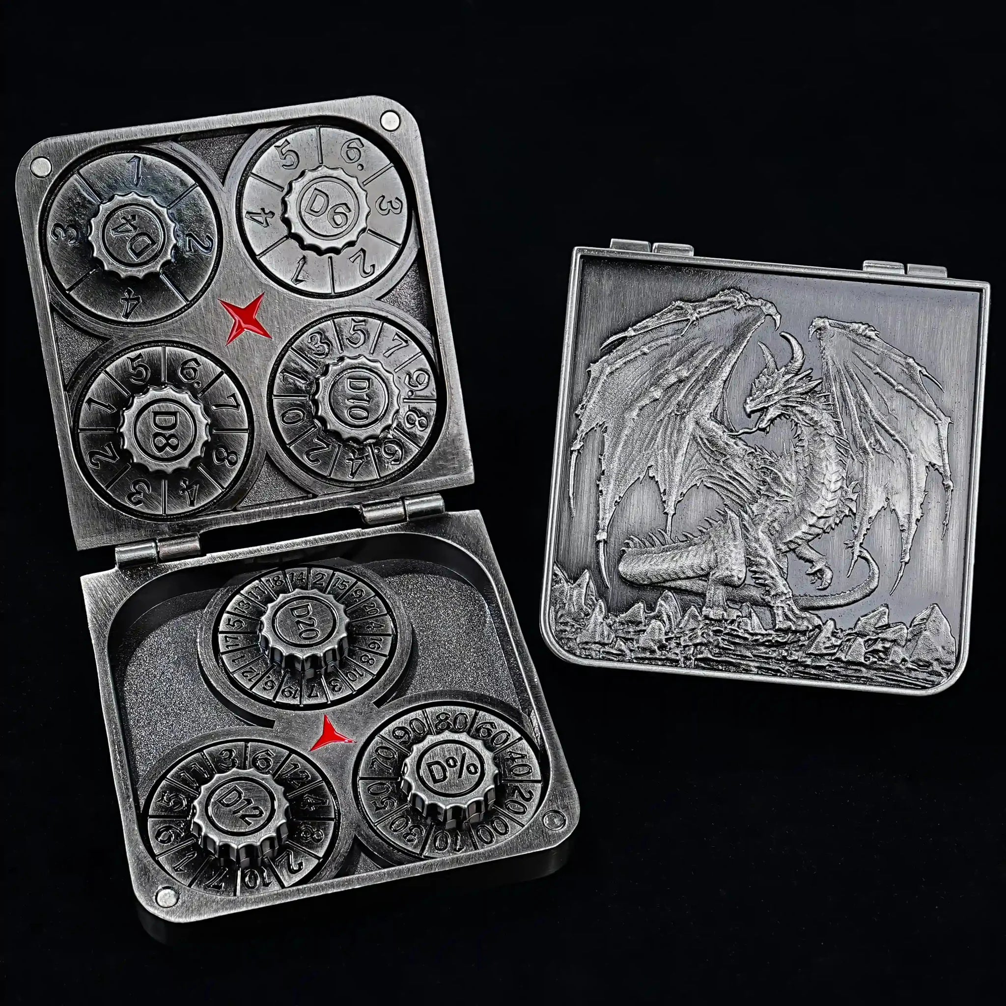 Unique Metal Foldable Dice Box with Magnets 7 in 1 Roulette DND Dice Spinner