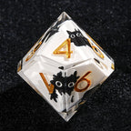 Unique White Resin Black Cat DND Dice Set + Gold Font