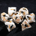 Unique White Resin Black Cat DND Dice Set + Gold Font