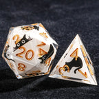 Unique White Resin Black Cat DND Dice Set + Gold Font