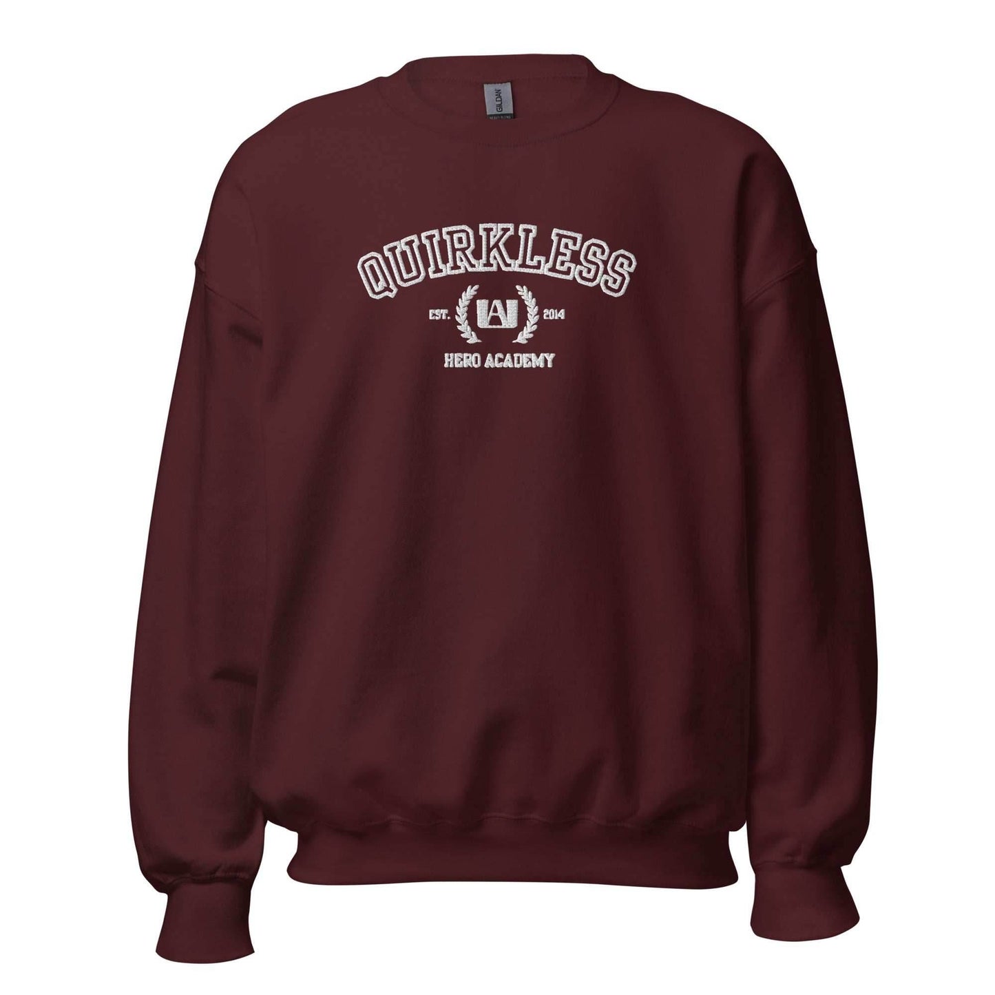 Quirkless Anime Embroidered Crewneck Sweatshirt - Maroon / S
