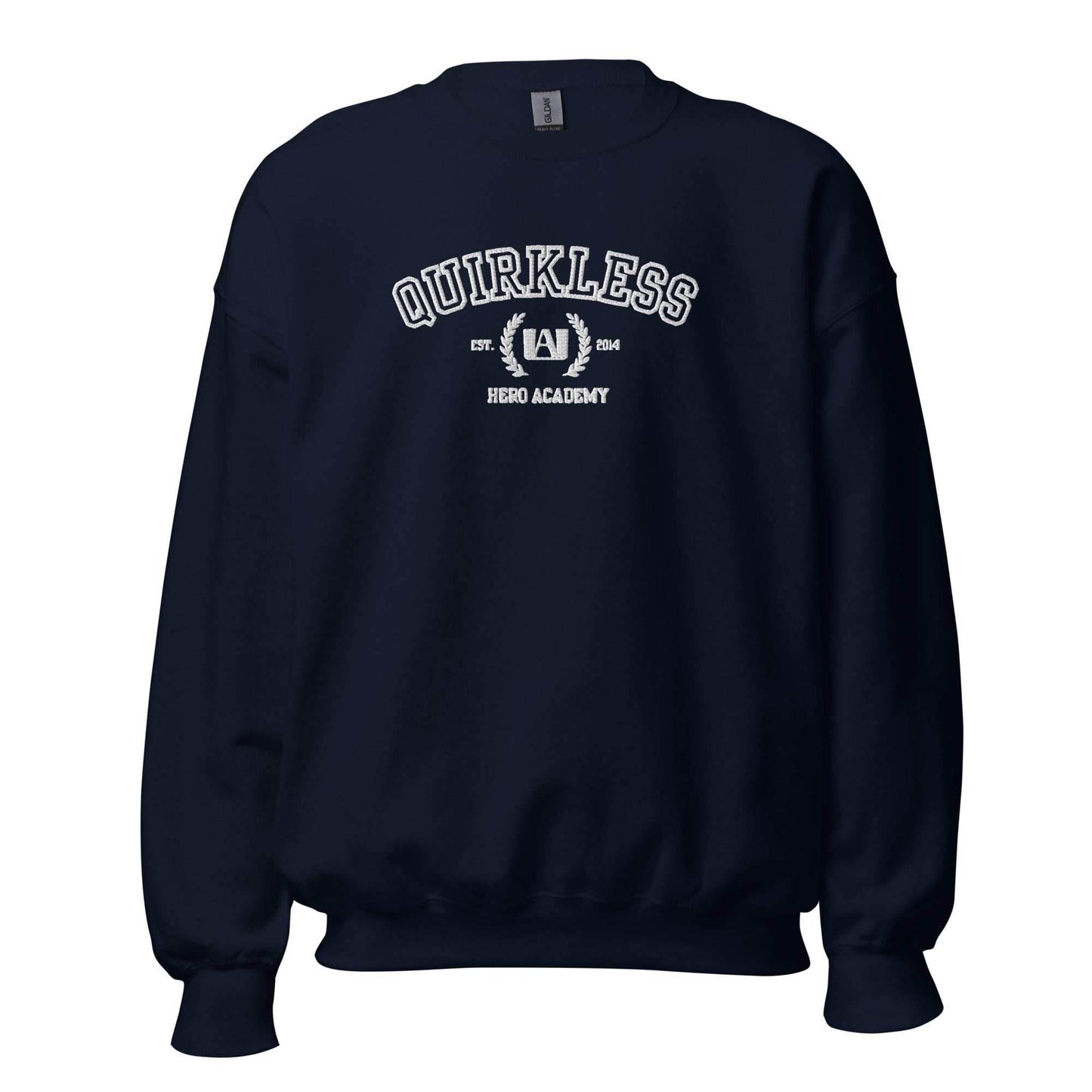 Quirkless Anime Embroidered Crewneck Sweatshirt - Navy / S