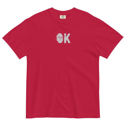 Saitama OK Embroidered Comfort Colors® Unisex Anime Tee - Red / S