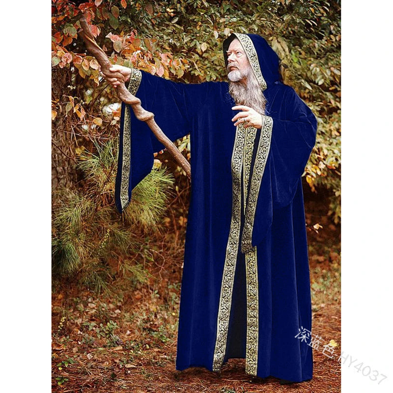 Unisex Halloween Costume Medieval Cape Cloak Adult Hooded Death Vampire Wizard Monk Witch Costume Priest Pastor Gown Robe