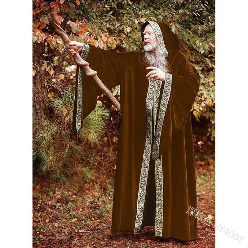 Unisex Halloween Costume Medieval Cape Cloak Adult Hooded Death Vampire Wizard Monk Witch Costume Priest Pastor Gown Robe