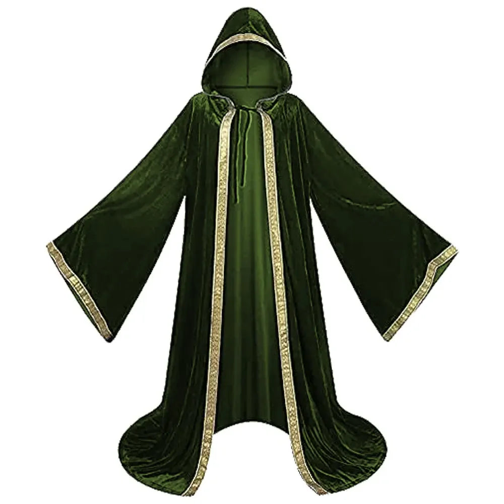 Unisex Halloween Costume Medieval Cape Cloak Adult Hooded Death Vampire Wizard Monk Witch Costume Priest Pastor Gown Robe