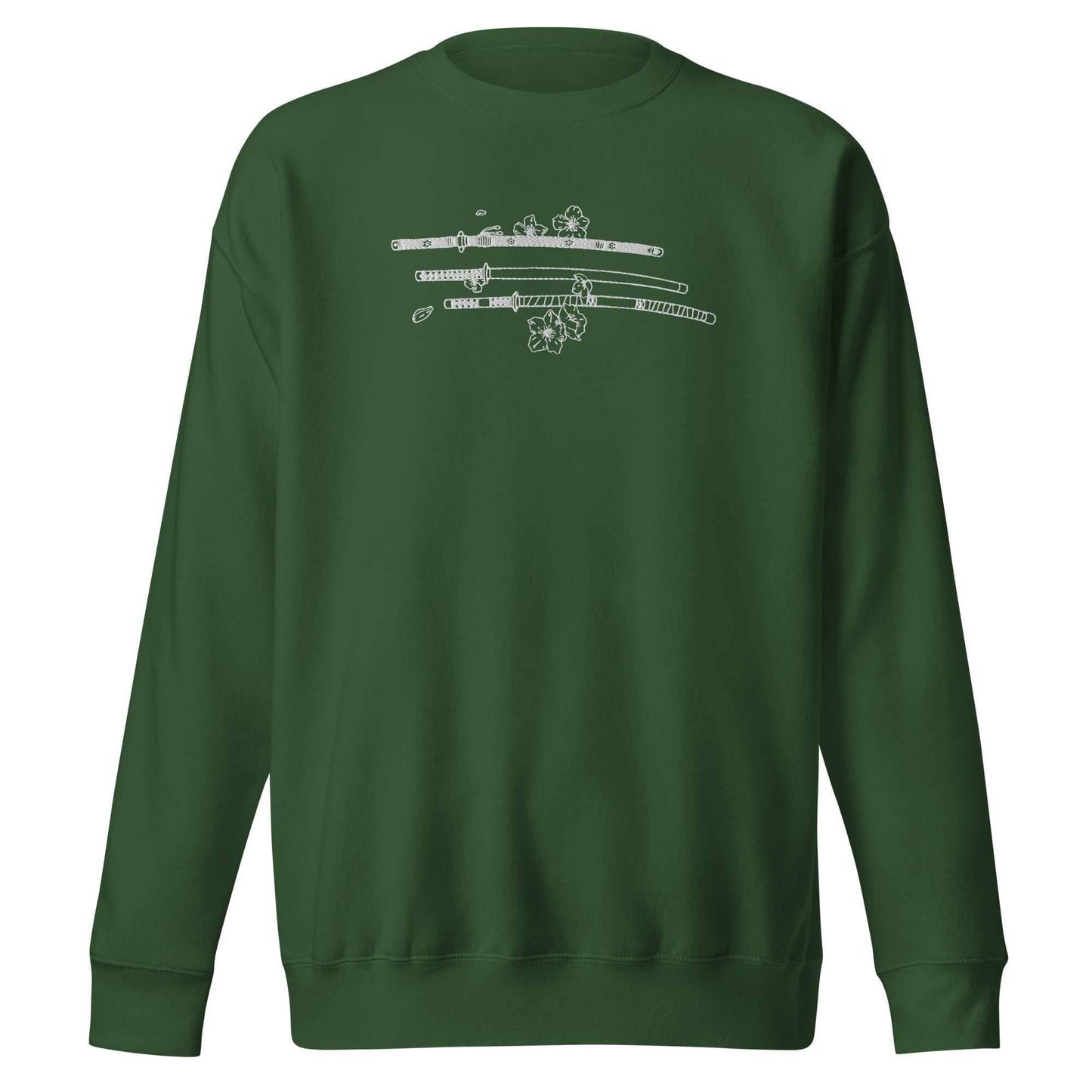 Zoro 3 Sword Style Unisex Embroidered Premium Anime Crewneck Sweatshirt - Green / S