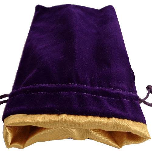 6in x 8in LARGE Purple Velvet Dice Bag with Gold Satin Lining - 