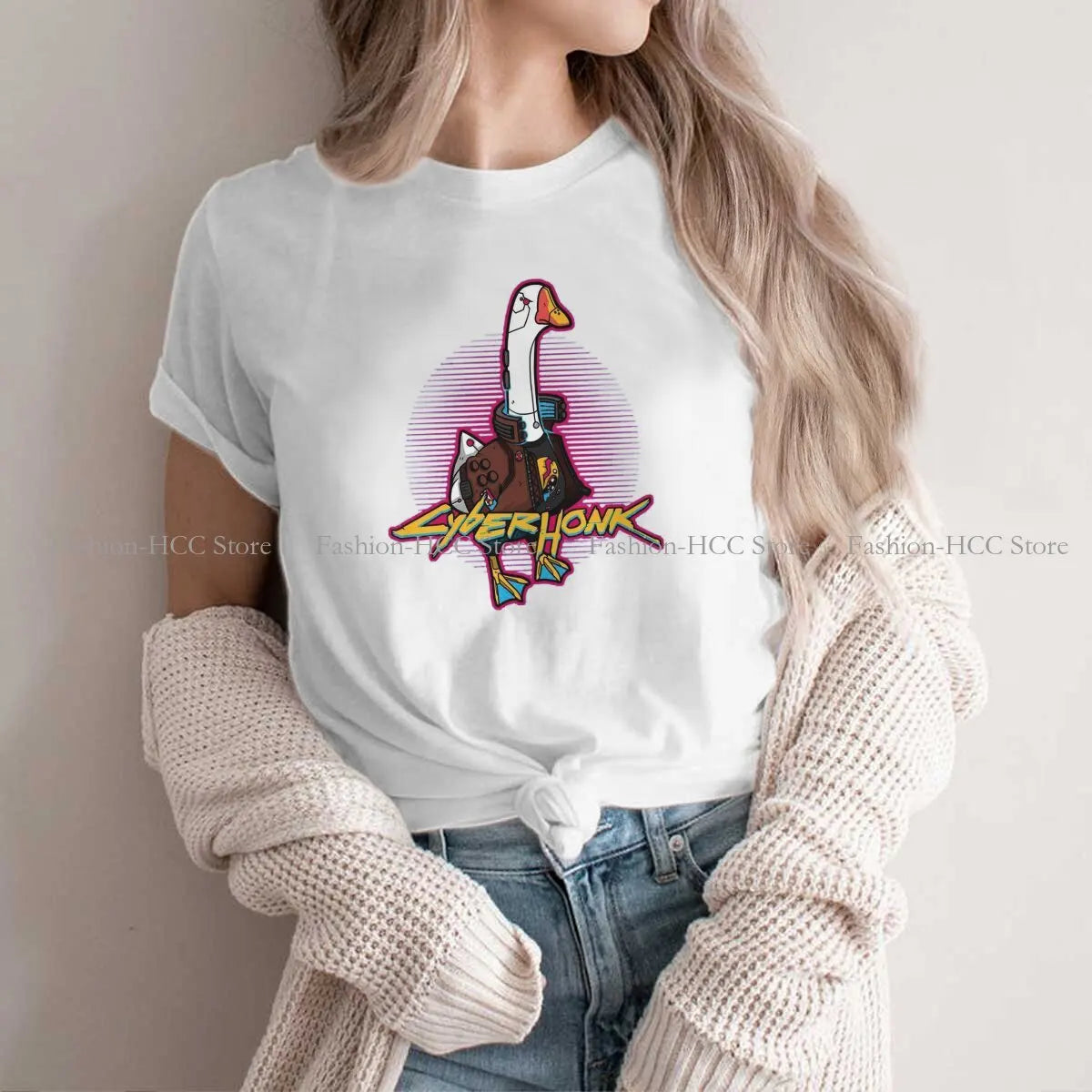 Untitled Goose Honk Bell Game Internet Meme Polyester TShirts CYBERHONK Print Women's T Shirt Hipster Clothing