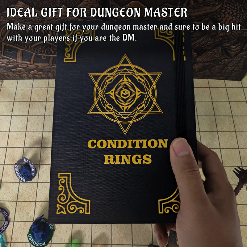 Upgraded Condition Rings 96 PCS Status Effect Markers in 24 Conditions & Spells Magic Book Storage Box Great DM Tool for Dungeon