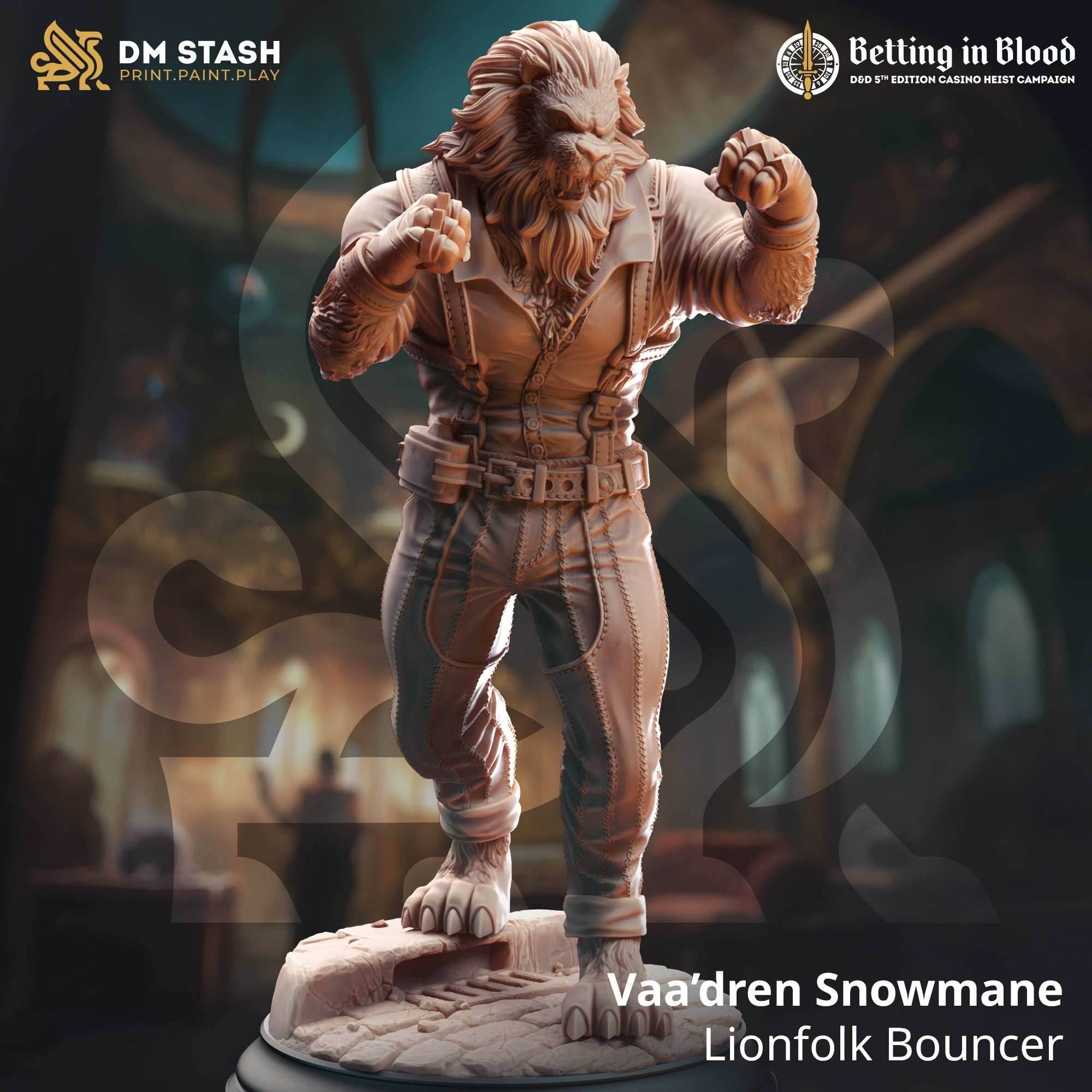 Vaa'dren Snowmane, Lionfolk Bouncer (Male Leonin Pugilist) - 32mm Scale