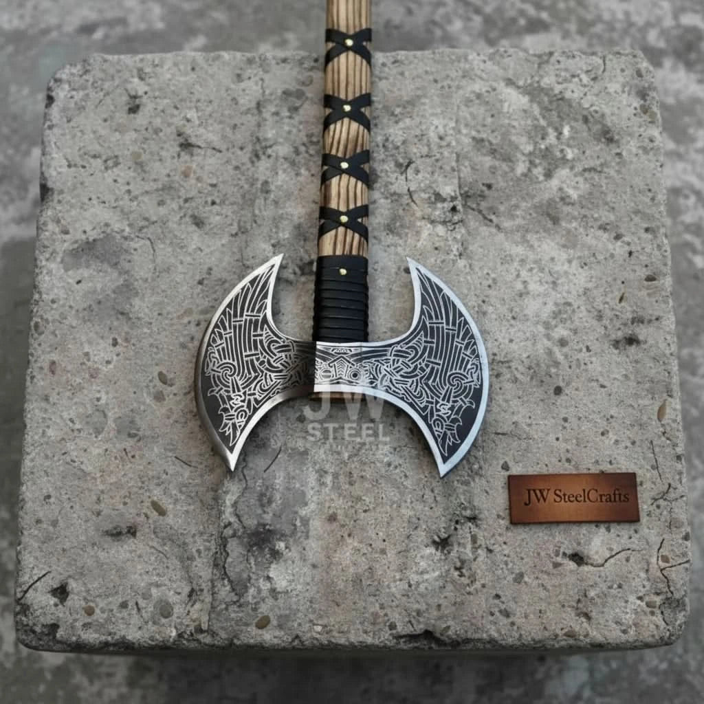 Hand-Engraved Double-Headed Nordic Inspired Decorative Axe