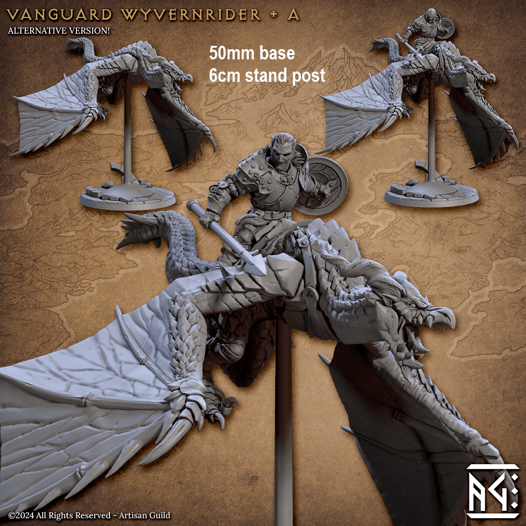 Vanguard Wyvernrider: Base Sculpt A (Mounted Male Human Fighter) - With Helmet / Halberd