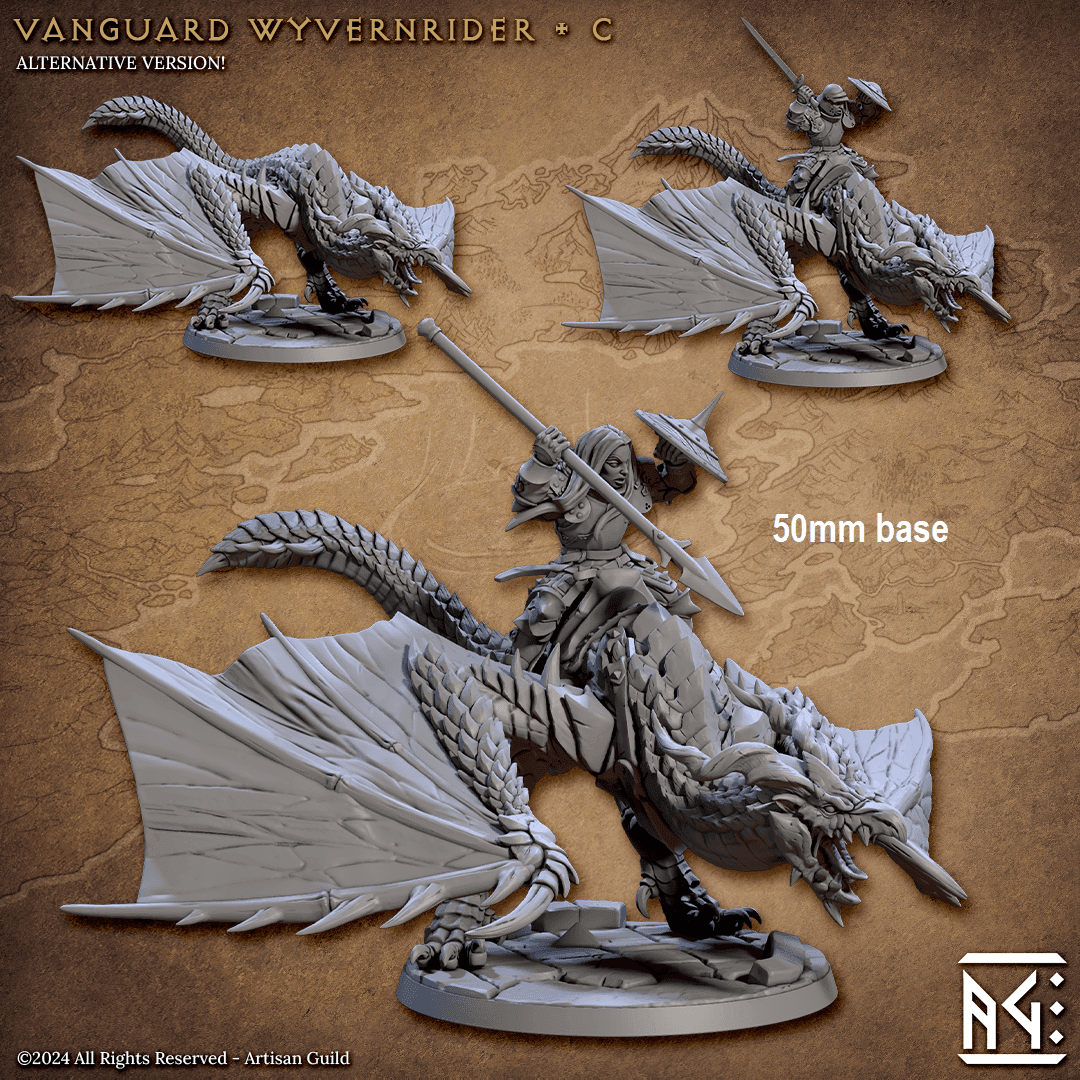 Vanguard Wyvernrider: Base Sculpt C (Mounted Female Human Fighter) - With Helmet / Sword