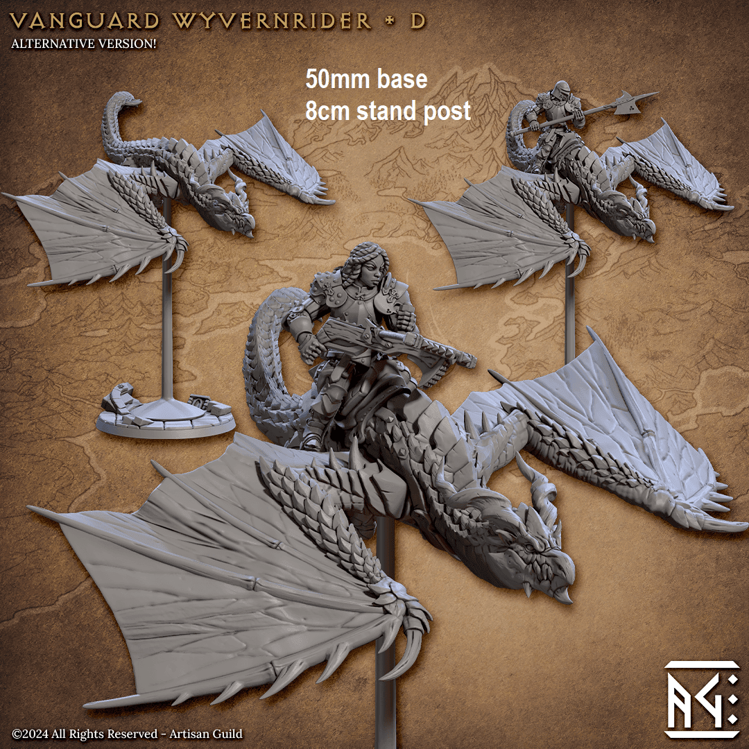 Vanguard Wyvernrider: Base Sculpt D (Mounted Female Human Fighter) - With Helmet / Heavy Crossbow