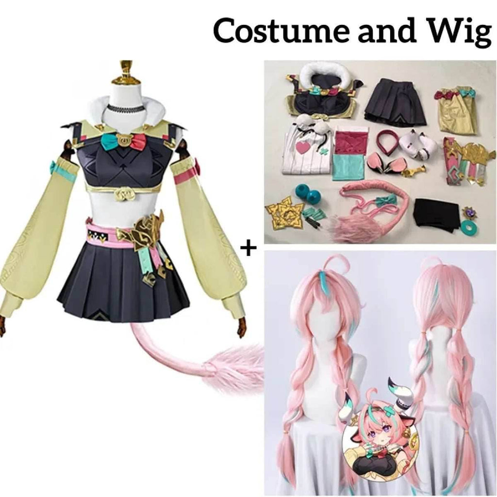 Varesa Genshin Cosplay Costume Set – Kawaii Skirt Wig Tail Outfit - Costume and wig / S