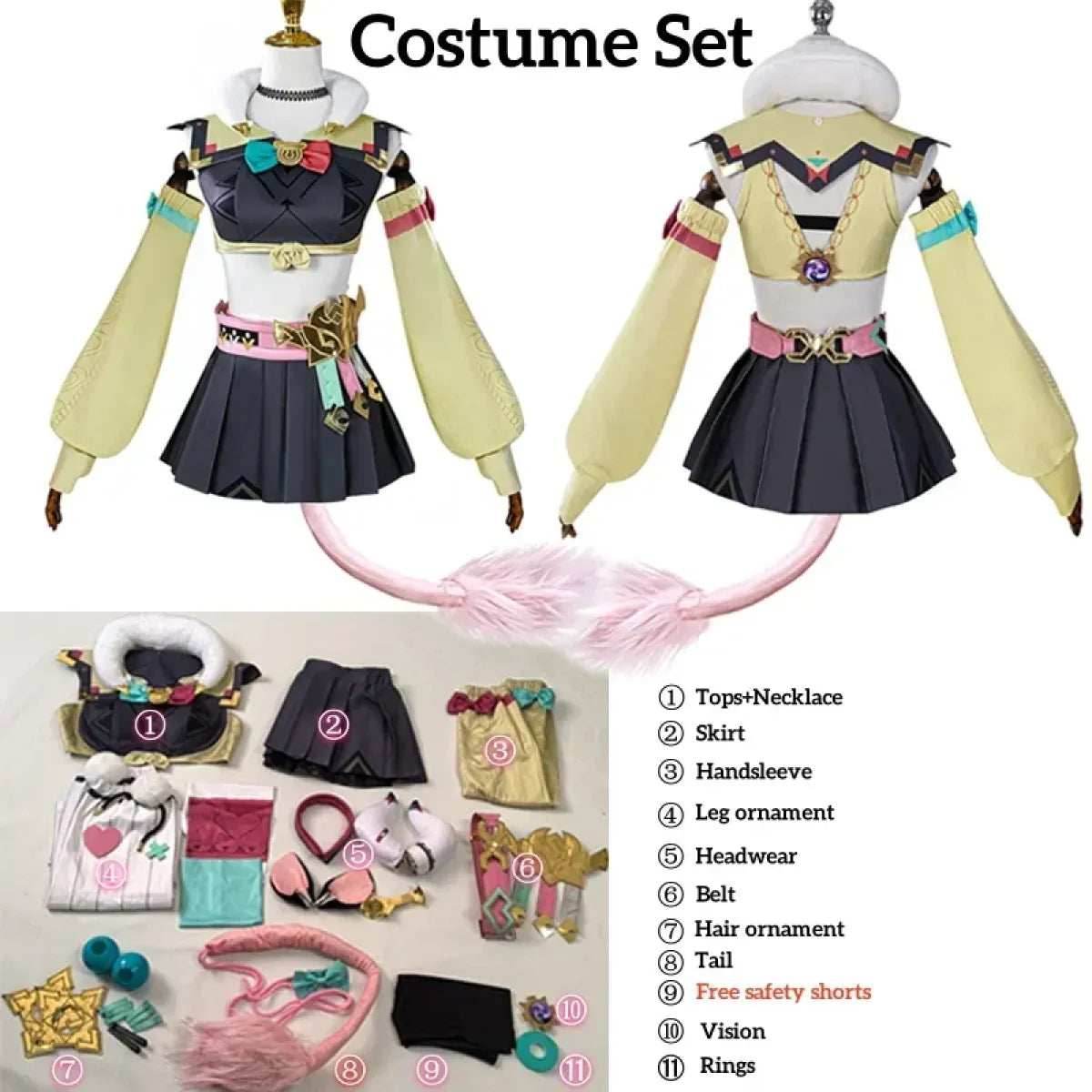 Varesa Genshin Cosplay Costume Set – Kawaii Skirt Wig Tail Outfit - Wig Only / XXL