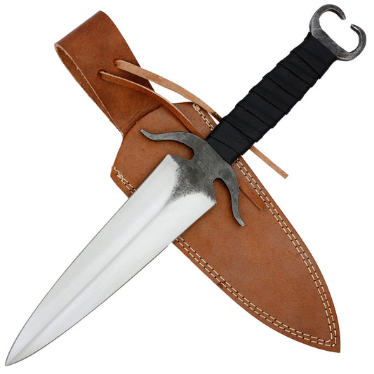 Veil of Shadows Full Tang Dual Tone Dagger with Black Leather Wrapped Handle