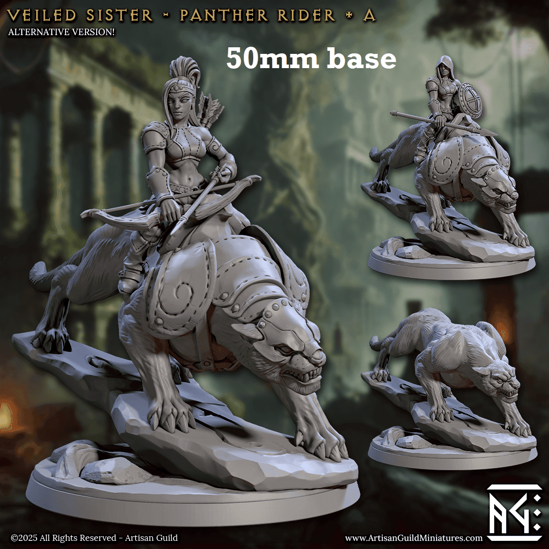 Veiled Sister Panther Rider: Sculpt A (Female Human Ranger Cavalry Unit) - No Hood / Bow + Arrow