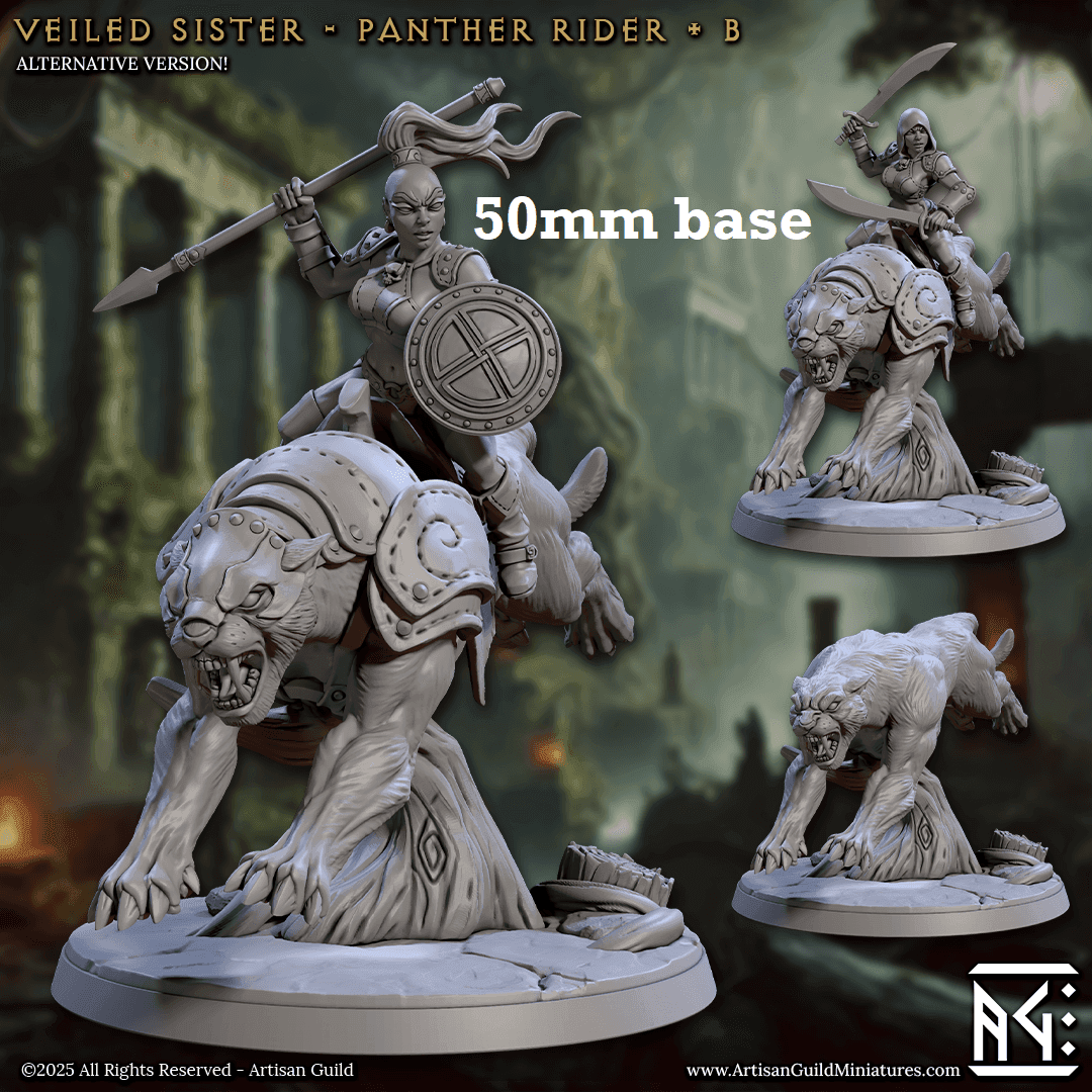 Veiled Sister Panther Rider: Sculpt B (Female Human Fighter / Assassin Cavalry Unit) - No Hood / Spear / Shield