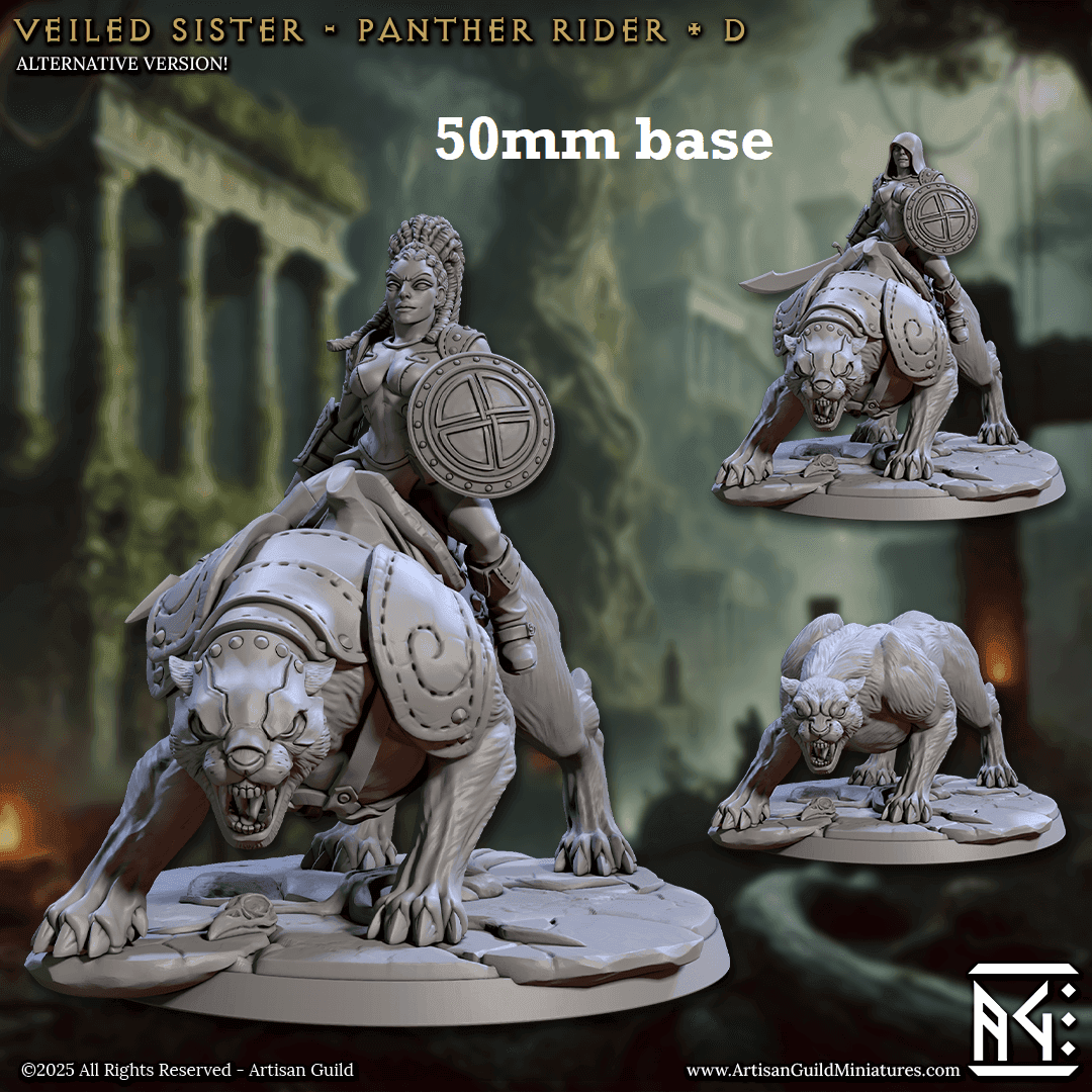 Veiled Sister Panther Rider: Sculpt D (Female Human Fighter Cavalry Unit) - No Hood / Spear