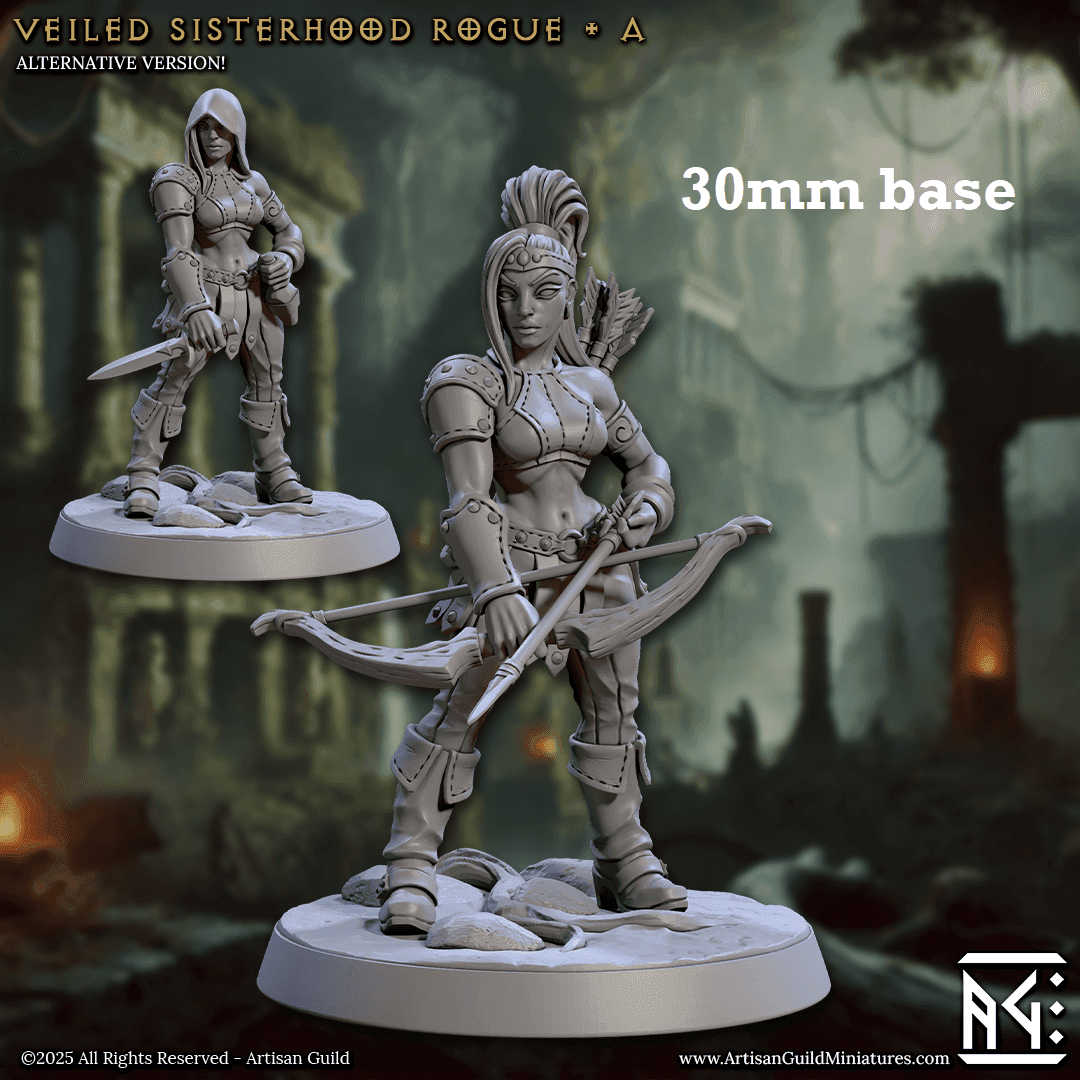 Veiled Sisterhood Rogue: Sculpt A (Female Human Ranger / Assassin) - No Hood / Bow + Arrow