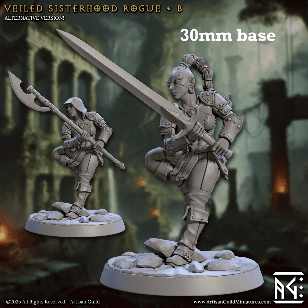 Veiled Sisterhood Rogue: Sculpt B (Female Human Fighter) - No Hood / Claymore