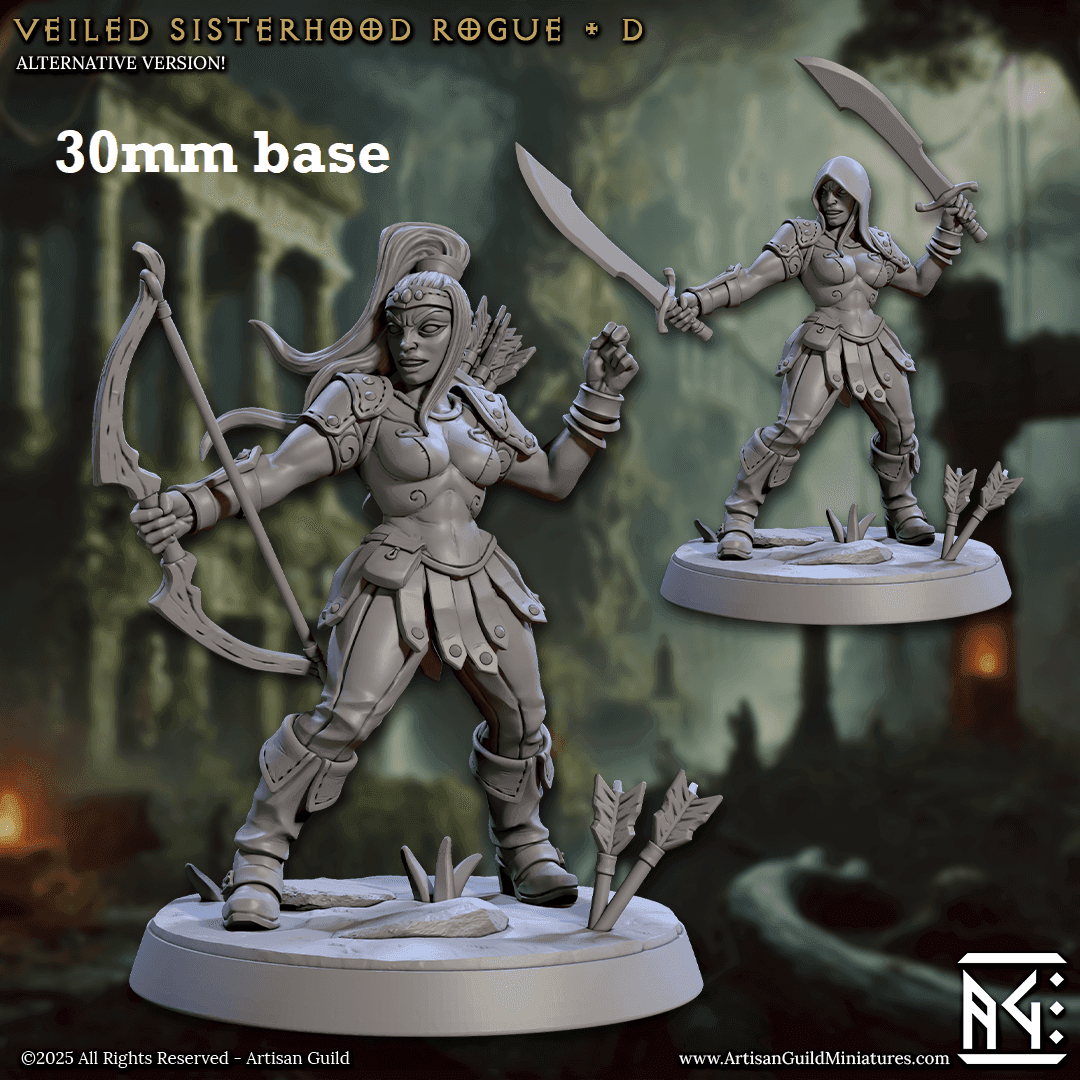 Veiled Sisterhood Rogue: Sculpt D (Female Human Fighter / Ranger) - No Hood / Empty / Draw / Bow (w/ Quiver on Back)