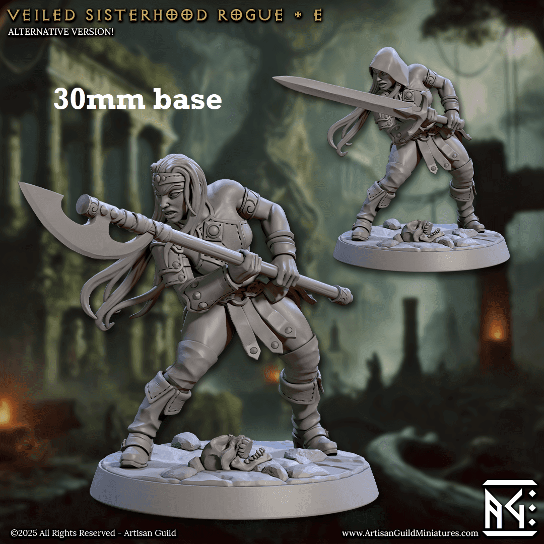 Veiled Sisterhood Rogue: Sculpt E (Female Human Fighter) - No Hood / Bardiche Poleaxe