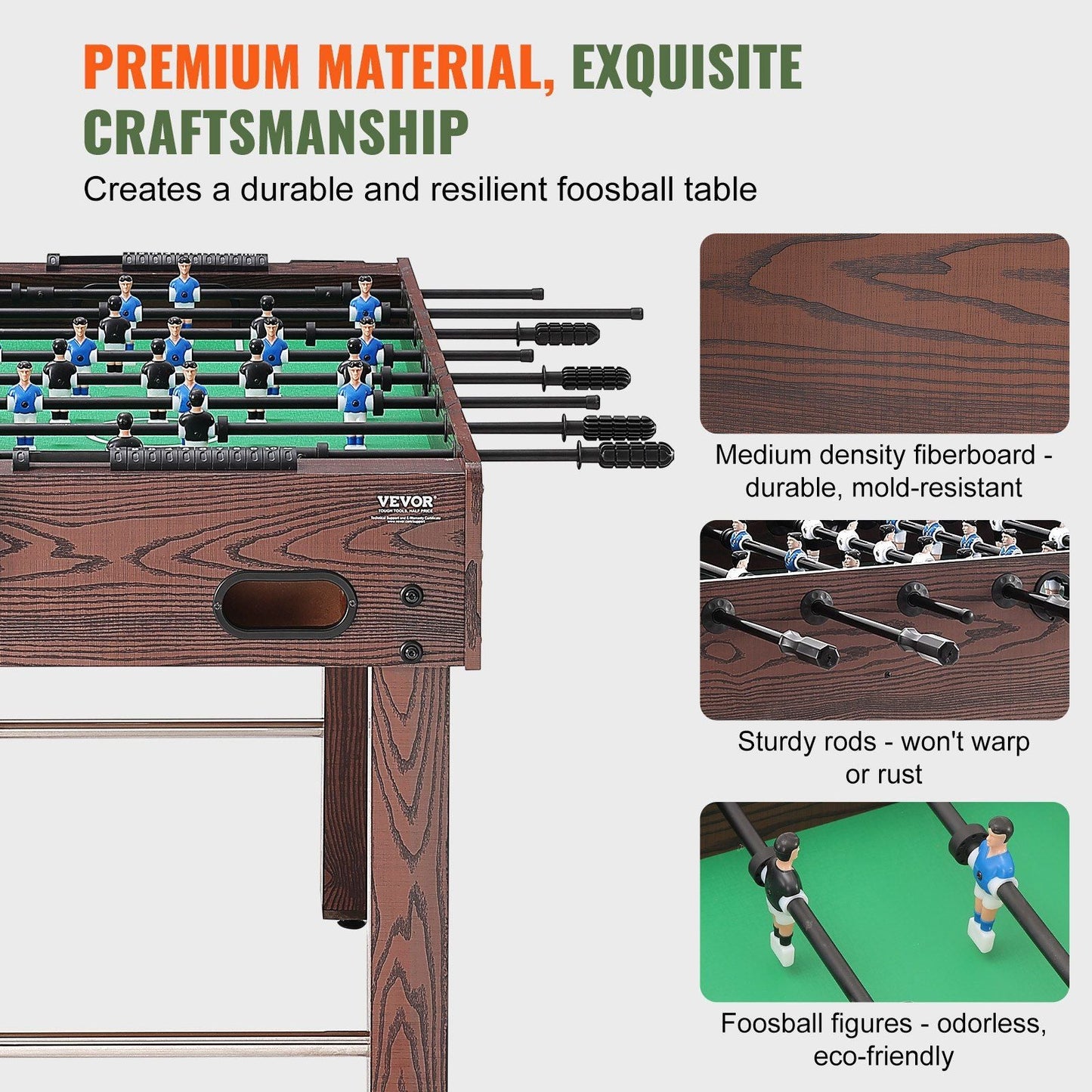 VEVOR Foosball Table, 48 inch Standard Size Foosball Table, Indoor Full Size Foosball Table for Home, Family, and Game Room, Soccer with Foosball Table Set, Includes 2 Balls and 2 Cup Holders