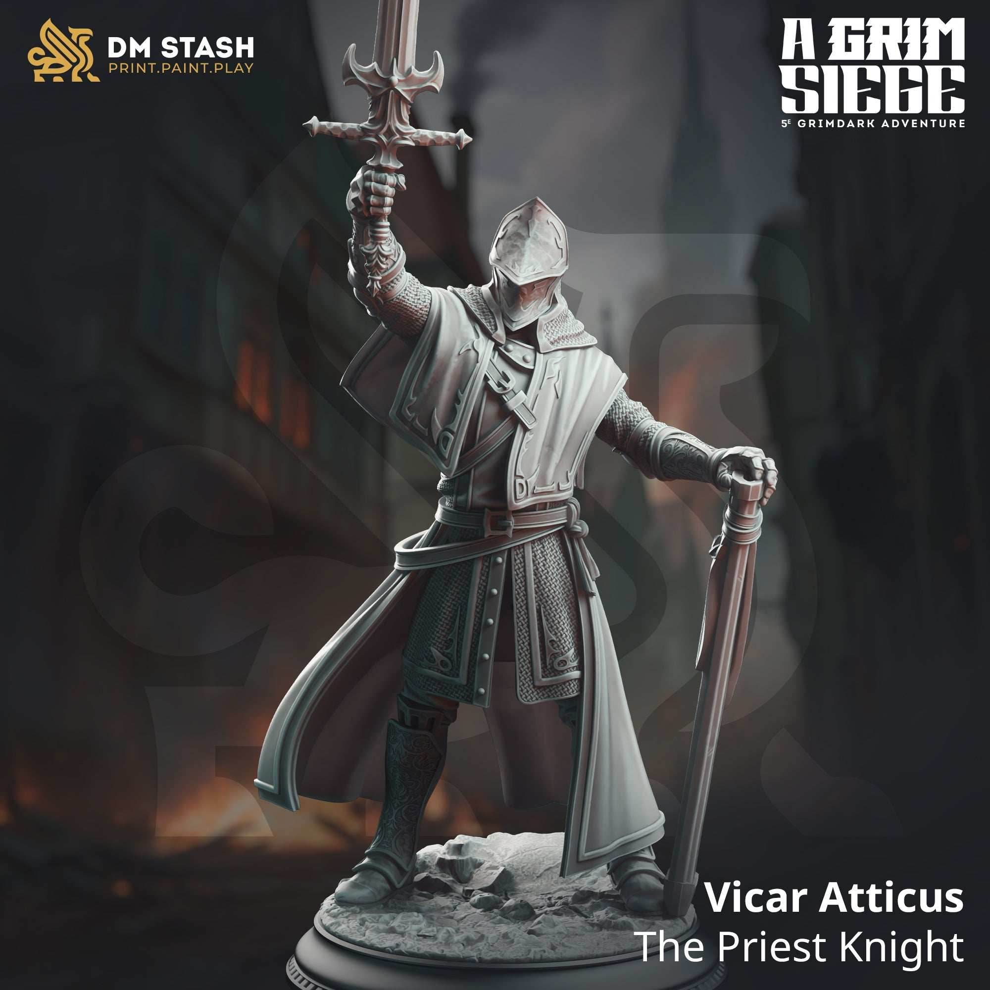 Vicar Atticus, The Priest Knight (Male Human Paladin) - 32mm Scale