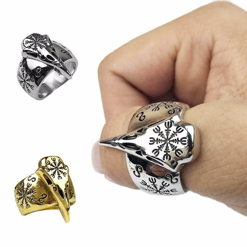 Vikings Aegishjalmur Raven Skull Ring - Silver