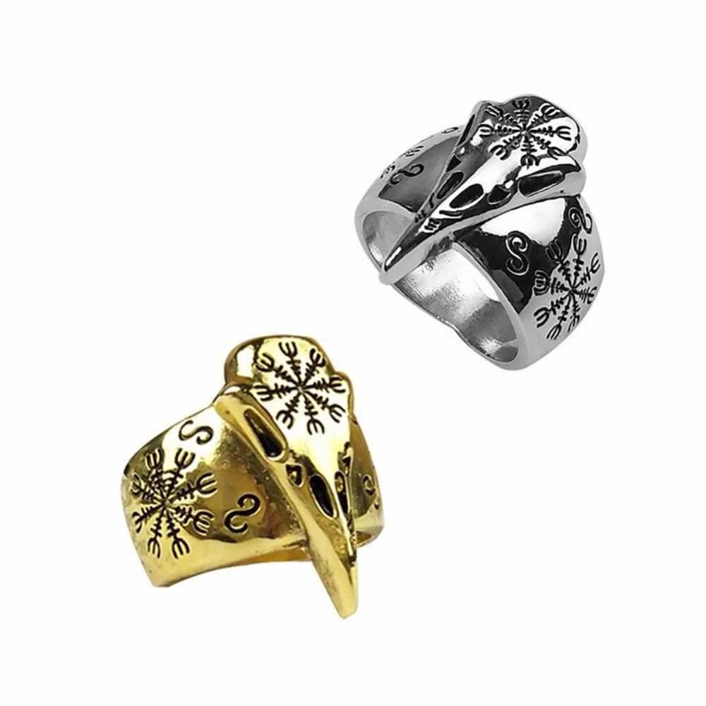 Vikings Aegishjalmur Raven Skull Ring - Silver