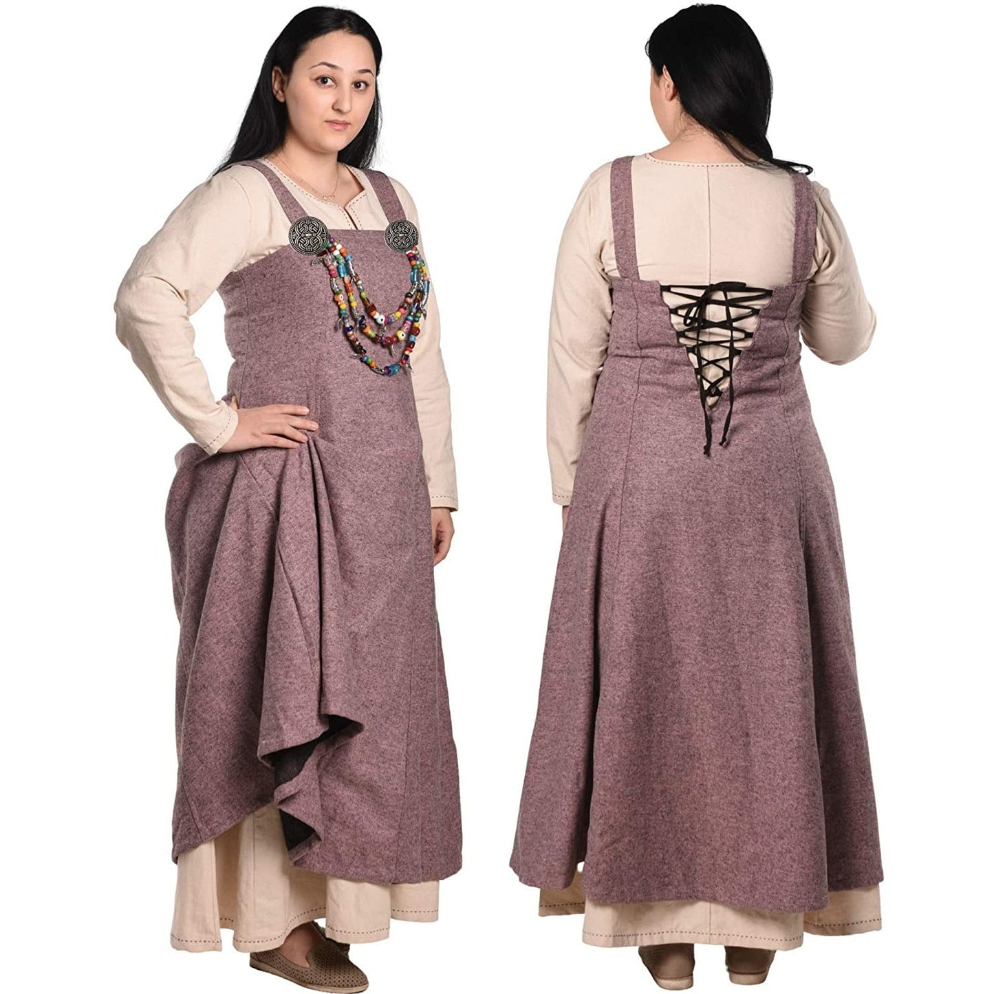 Vestido delantal vikingo en lana con cordones traseros - Vestido túnica vikingo